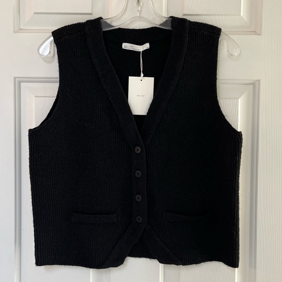 SOLD NWT Oak + Fort Black Relaxed Button Front Vest Cardigan M - Picture 5 of 16